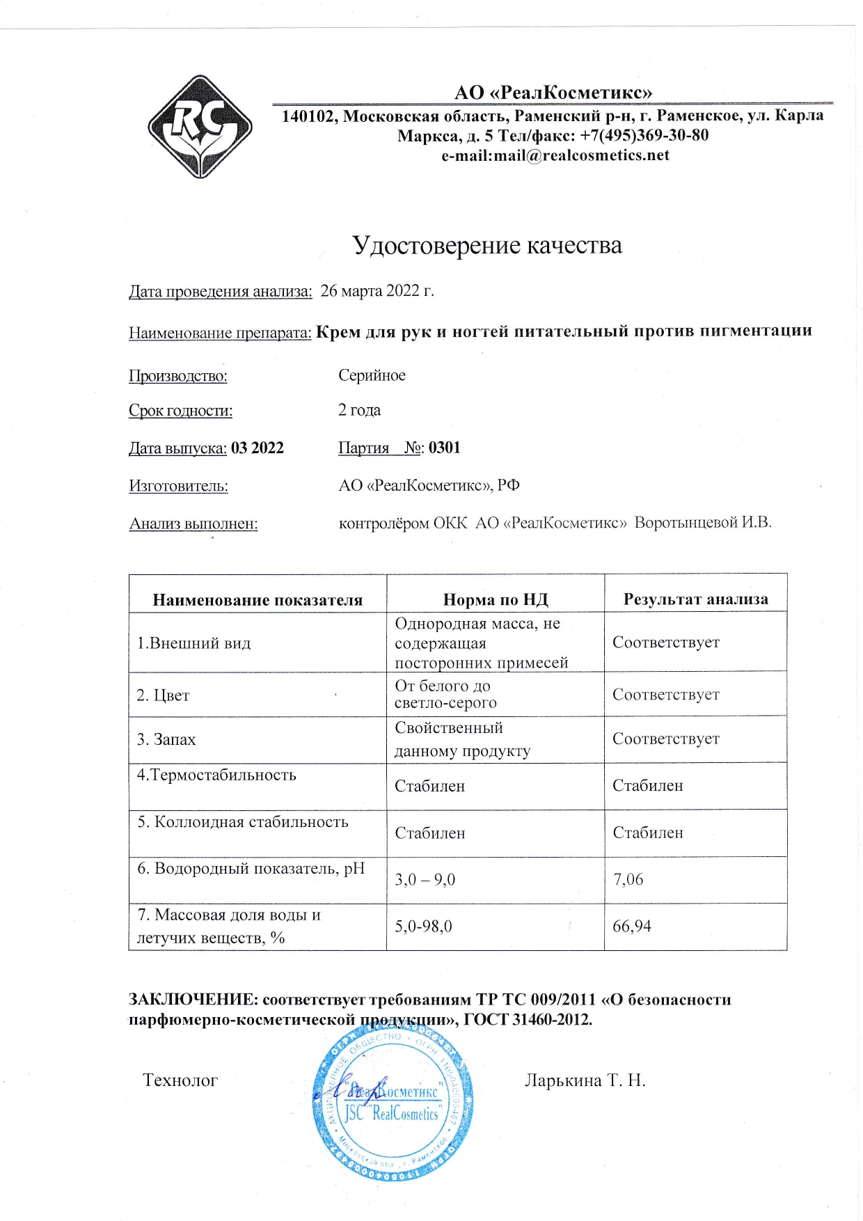 Паспорт №0320220301